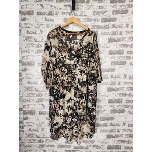 TORRID Blouse Size 4X Sheer Floral Black Colorful Sheer Hi Low Tunic Top‎